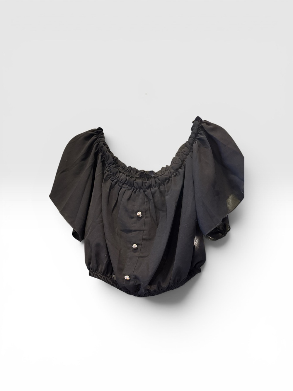SHEIN Black Off-Shoulder Puff Sleeve Crop Top